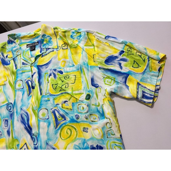 VTG L'Homme Loop Collar Shirt Rayon Abstract Water Color Print Button Up Large - Picture 5 of 15